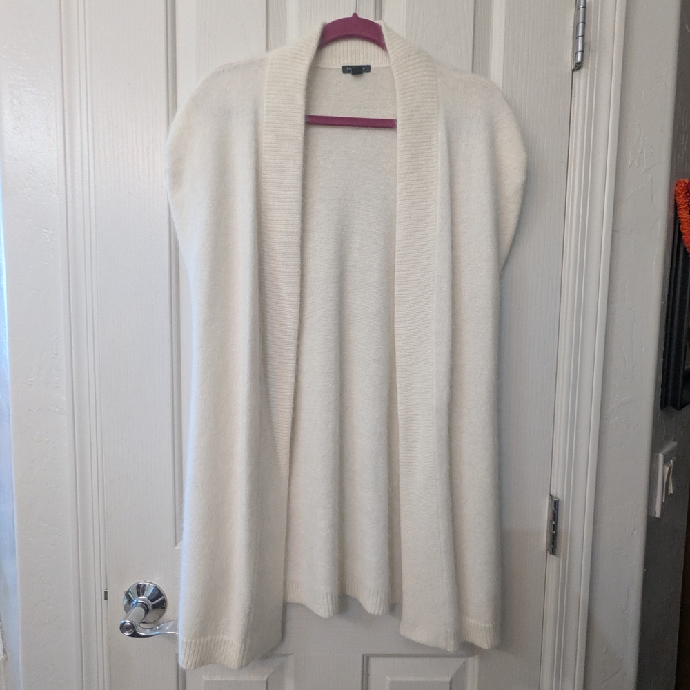 Ann Taylor Angora Cream Open-Front Cardigan Vest
